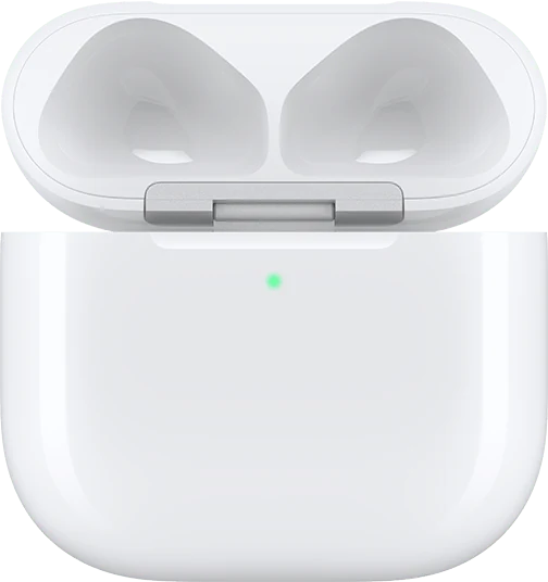 Estojo de recarga sem fio A3059 dos AirPods 4 com ANC, aberto e sem os fones — imagem oficial de identificação.