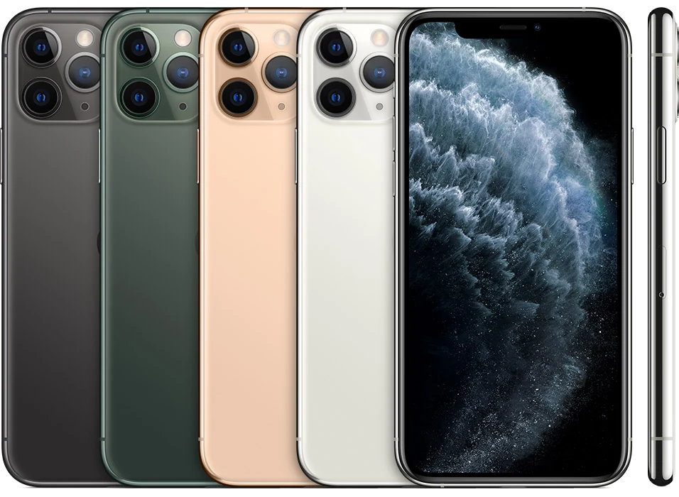 iPhone 11 Pro: imagem oficial de identificação da família, com várias cores. Produto ilustrativo; não é foto da unidade real do fornecedor.