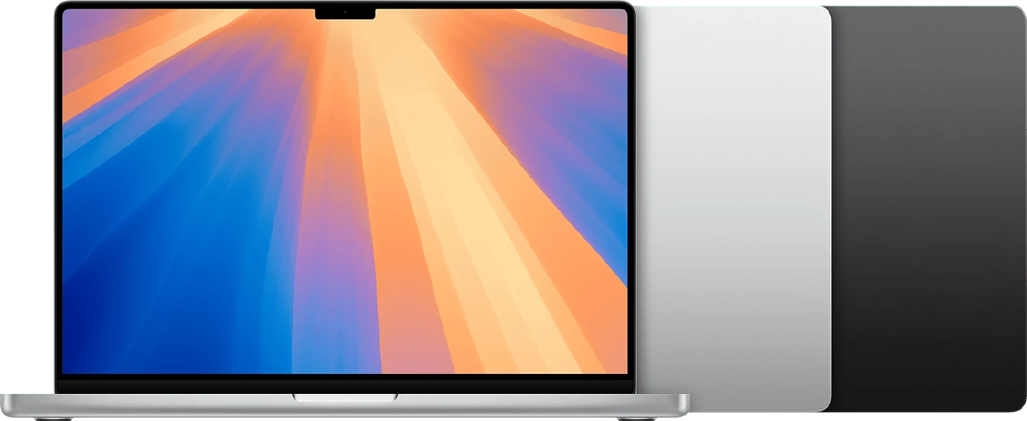 MacBook Pro (16 polegadas, 2024) em prateado e preto-espacial.