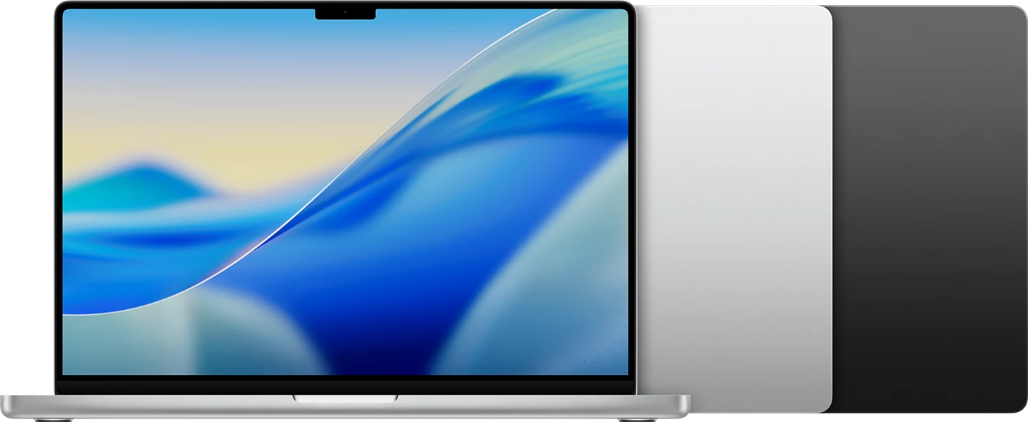 MacBook Pro (16 polegadas, M5 Pro ou M5 Max) em prateado e preto-espacial.